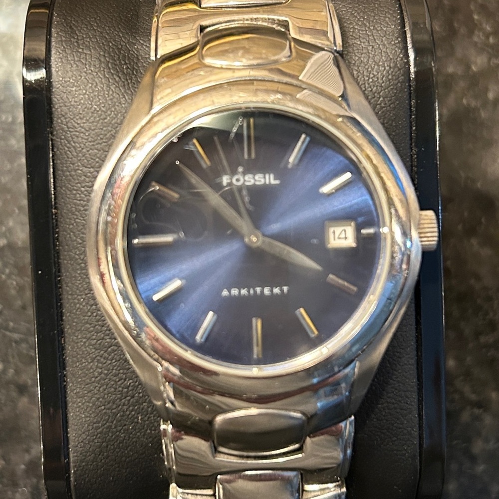 Fossil Arkitekt Silver and Blue Watch with Date Window